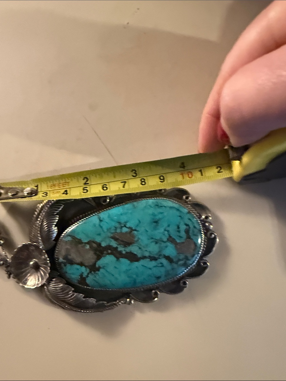 Turquoise Oval Silver Pendant Necklace - Turquoise - Picture 4 of 7